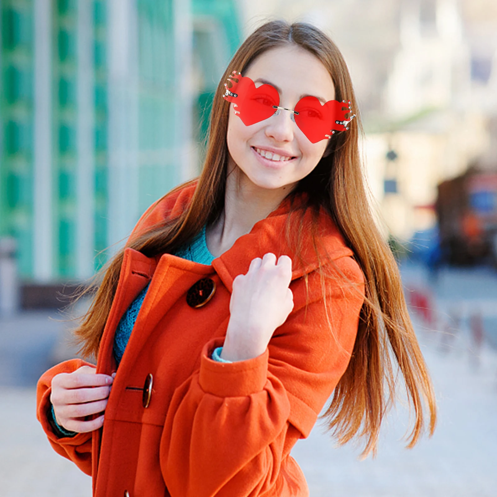 

Heart Shaped Flame Glasses Decorative Heart Men Women Fashion Rimless Fire Sunglasses Party Accessory Unique Gift Idea Birthday