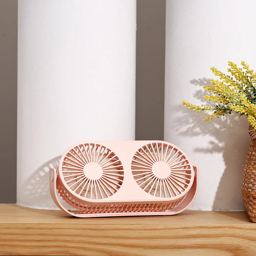 1Pcs Mini Double Head Fan with Aromatherapy 360 Degree Rotation LED Night Light USB Charging 2000mAh Battery ABS Silicone Pink
