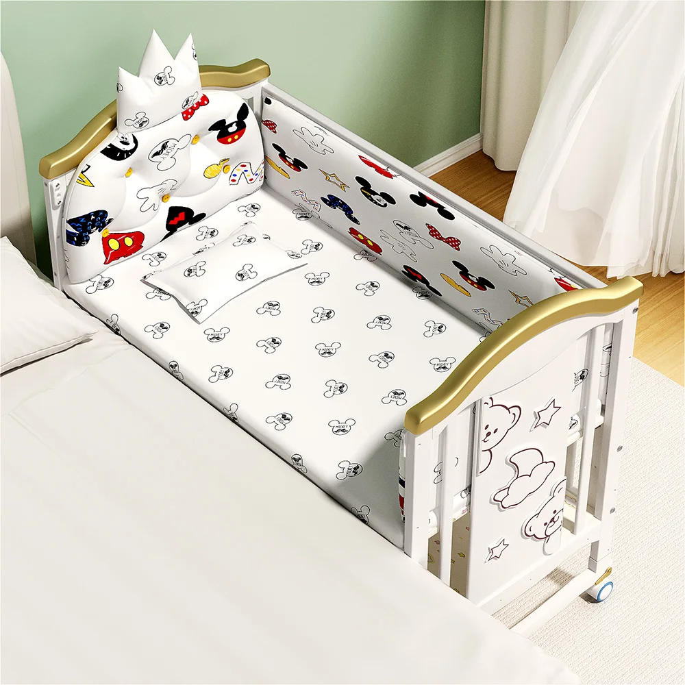 White solid wood baby crib and comfortable baby cradle beds for 0-3 years old