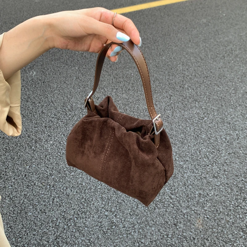 

Classic Faux Suede Handbags Women England Style Elegant Shoulder Bags Solid Designer Casual Crossbody Lady Retro Female Packages