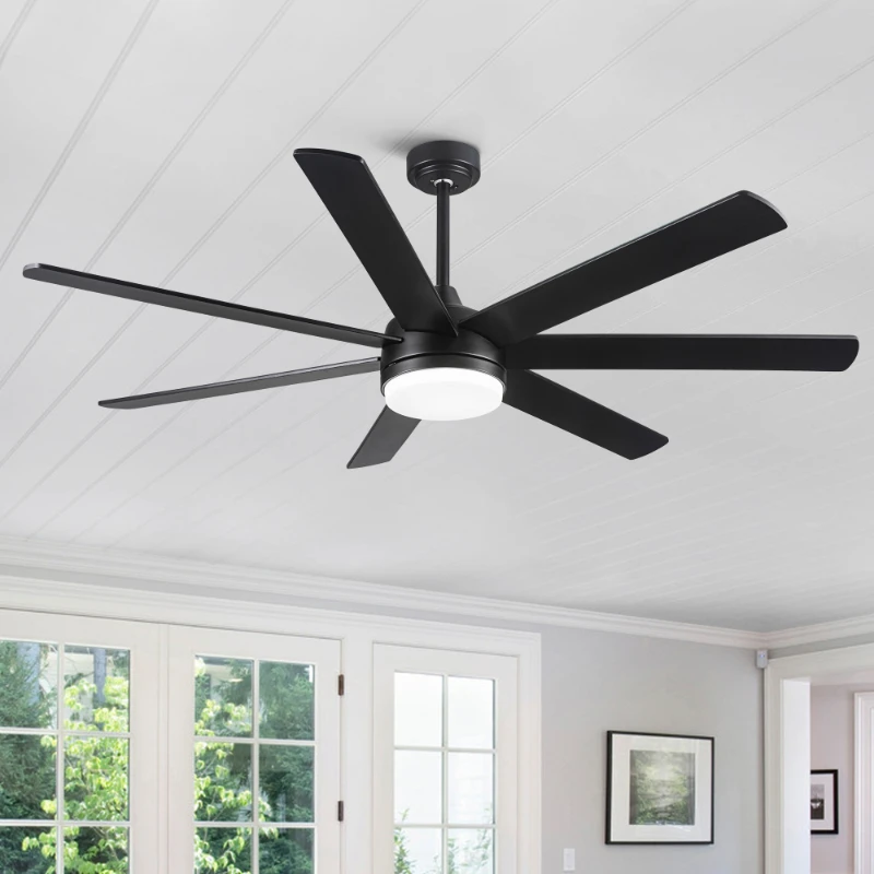 

72 in Farmhouse Ceiling Fan with Remote Control Lights Plywood 7 Blades 6-Speed Reversible DC Motor Large Black Brown Fan Lights