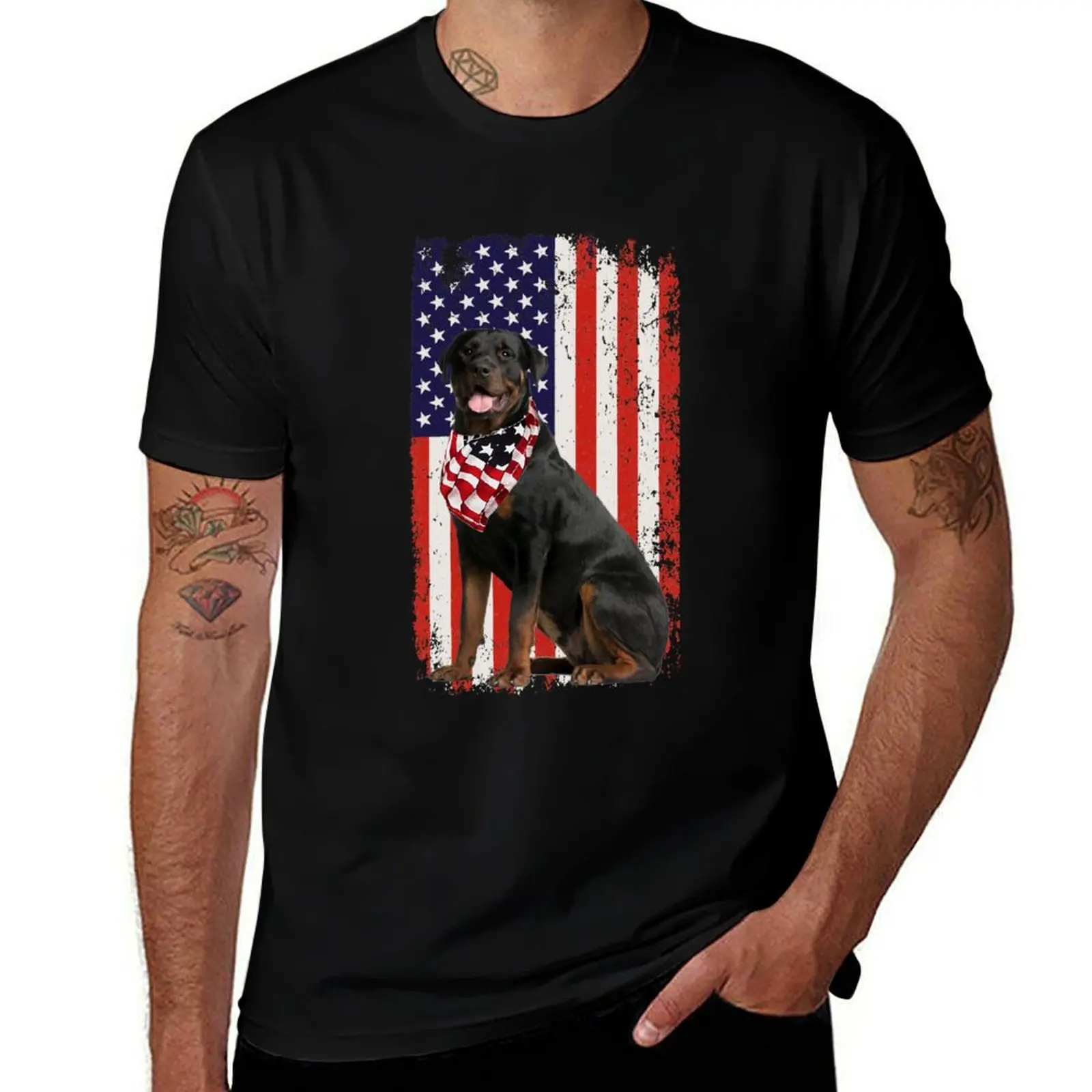 American Flag Rottweiler T-Shirt Casual Simple Design Short Sleeve Shirt T-Shirt