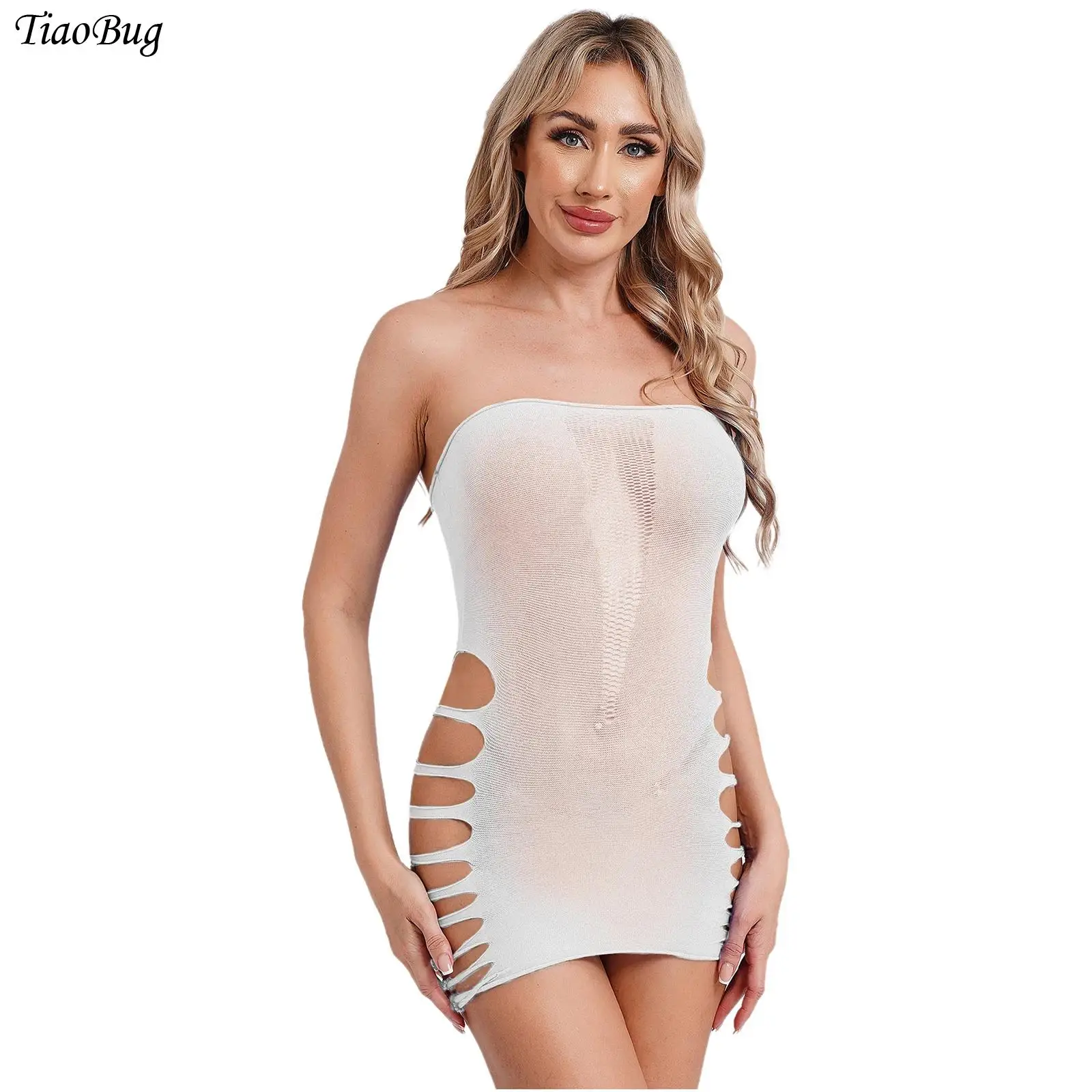 Mini robe transparente en maille pour femmes, lingerie sexy, sans bretelles, ronde sur la hanche, bikini, couverture de maillots de bain, 2024