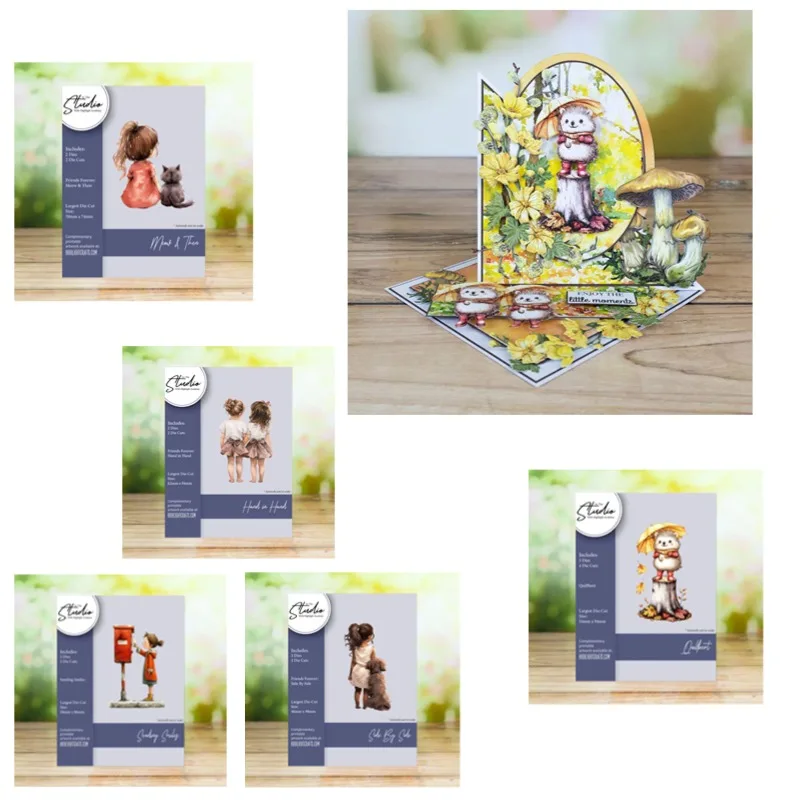 Hand in Hand Sending Smiles Friend Forever Girl Cat Side Christmas Metal Cutting Die Stamp Scrapbooking Diary Decoration Emboss