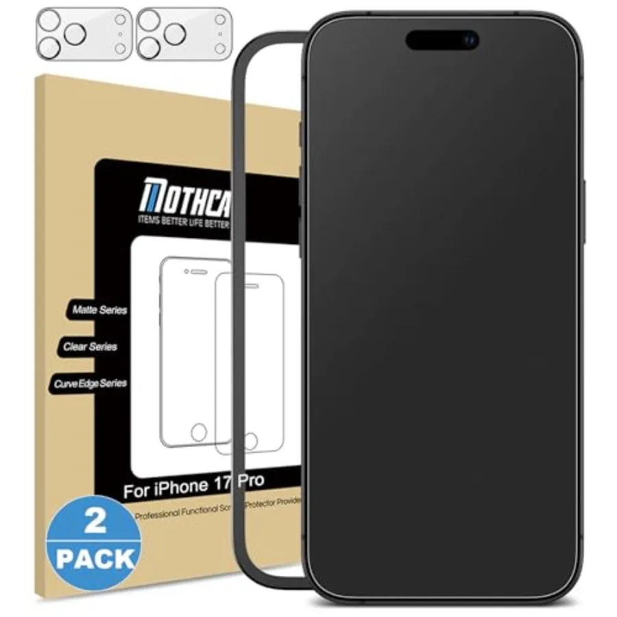 

2 Pack Matte Glass Screen Protector for iPhone 17 Pro [6.3 inch] + 2 Pack Camera Lens Protector, Anti-Glare and Anti-Fingerprin