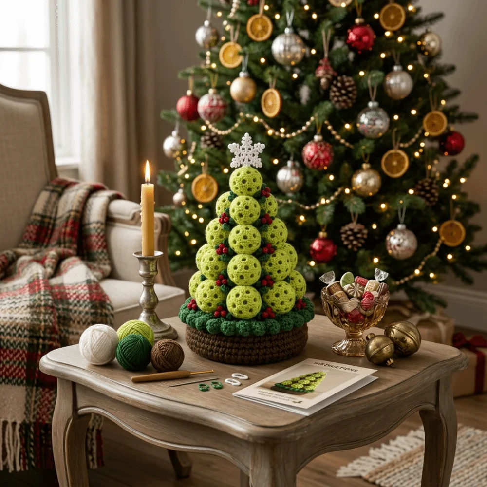 3D Crochet Christmas Tree Kit Handmade Multi-layered Sports Ball Christmas Tree Material Kit DIY Beginner-Friendly