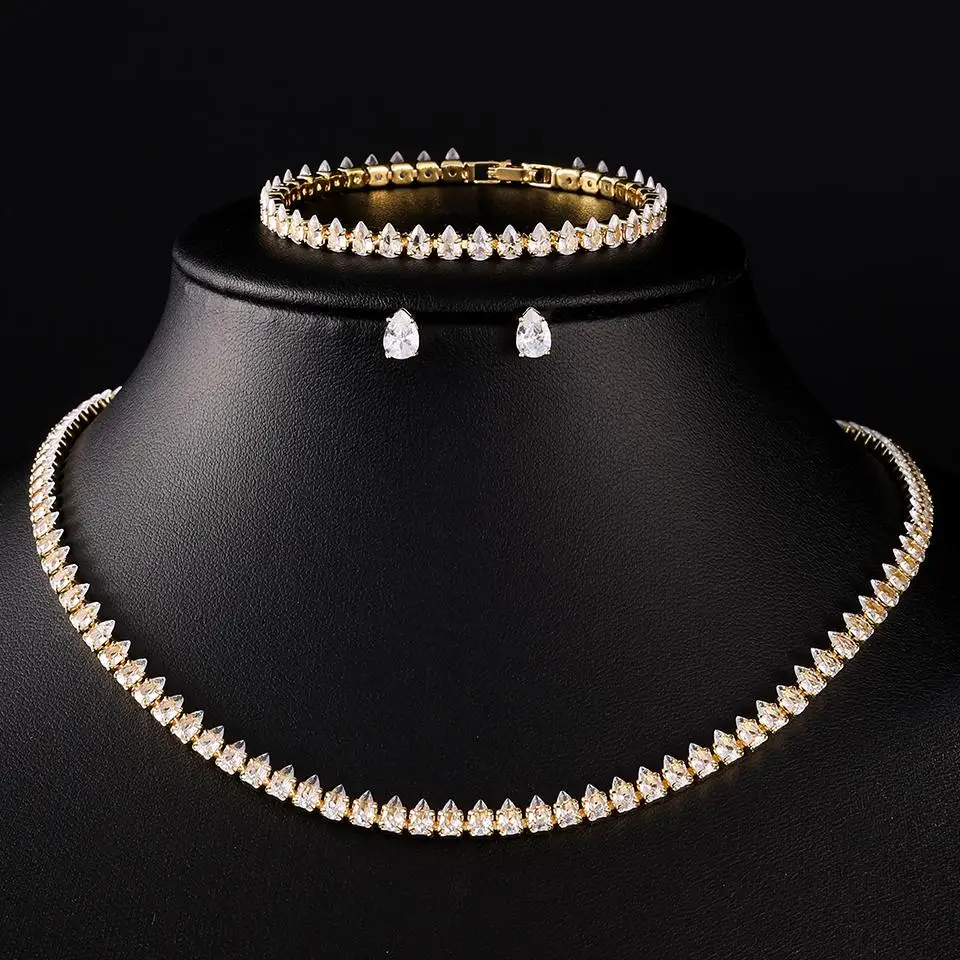 ZAKOL Luxury Water Drop Zirconia Jewelry Sets For Women Sparkling Necklace Earrings Bracelet Bridal Wedding Party Jewelry Sets