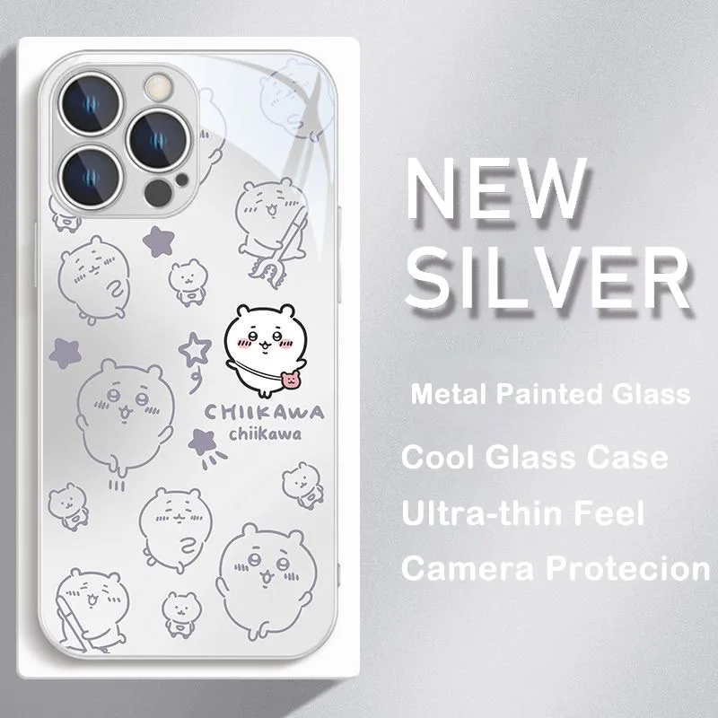 Cute C-chiikawas Metallic-Color Phone Case For Samsung S10 20 21 22 23 8 9 24 FE PLUS Ultra 5G Glass Hard Cover