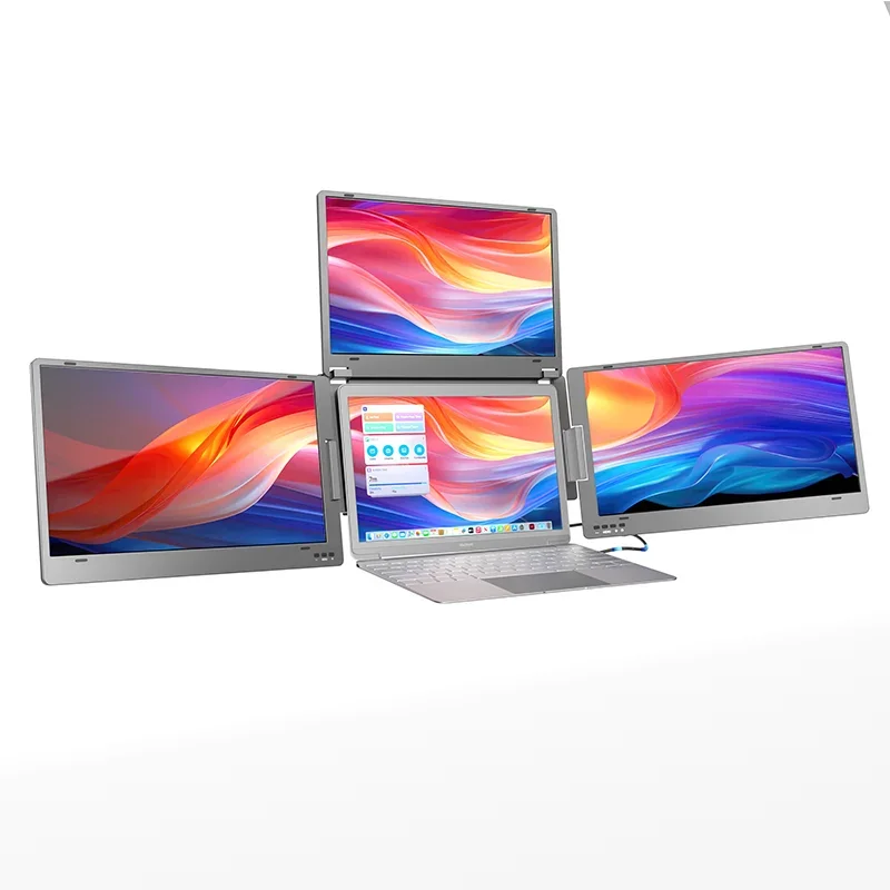 2026 Newest Tri Screen 14 Inch Laptop Extender Quadruple Monitor OEM/ODM IPS Panel Folding Portable Monitors For Business