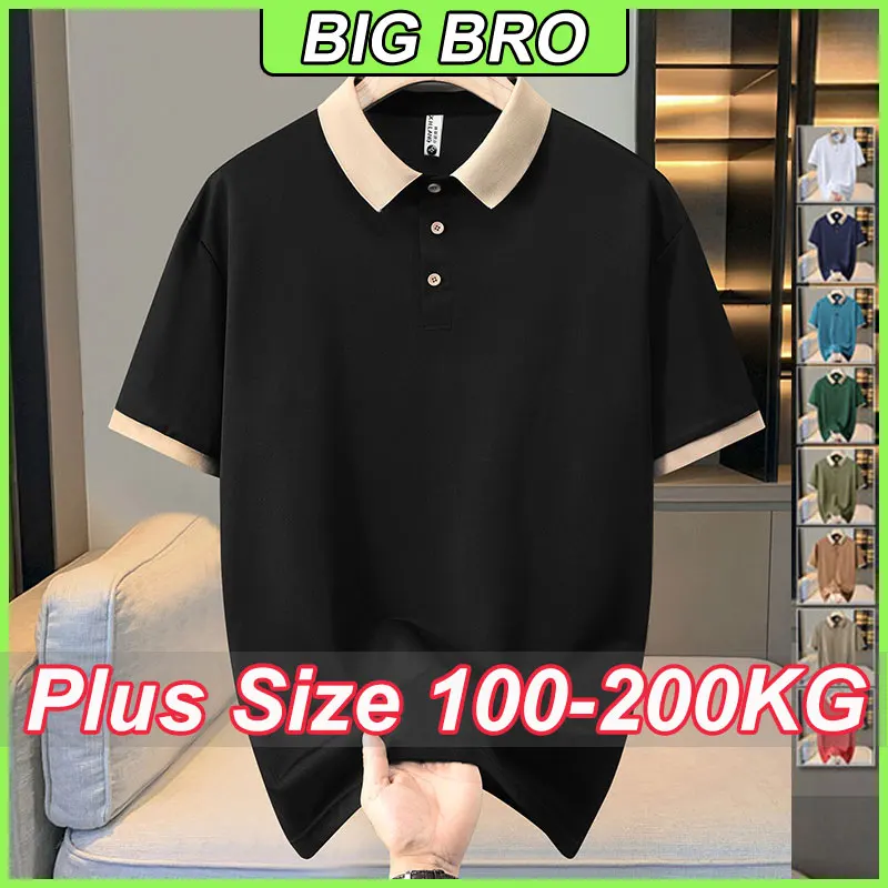 

6XL-13XL Plus Size Polo Shirt Men's Casual Thin Contrast Collar Short Sleeve Tees Shirts Breathable Oversize Tops Clothing 200KG