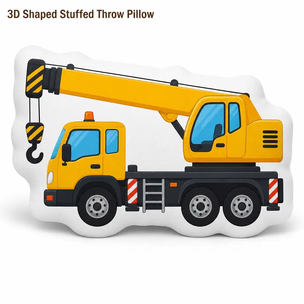 Yellow Mobile Crane Truck Cartoon Design Plush Pillow Cushion Stuffed Throw Pillow Home Decor Gift Bed Children's Bedroom Gifts