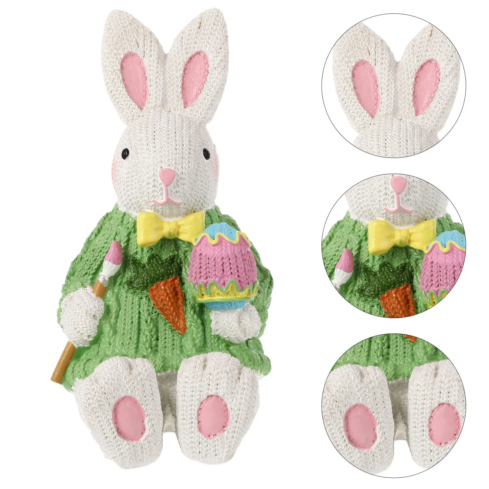 1Pcs Handcrafted Wool Rabbit Ornament Easter Home Decor Resin Desktop Bunny Decoration for Nursery Living Room Kindergarten