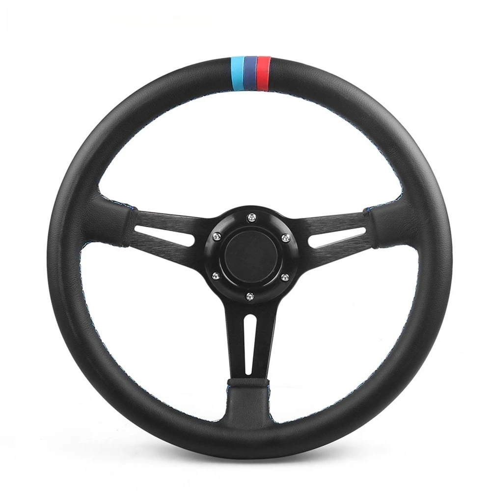 

350mm Racing Steering Wheel for Drift/Sim | 14" Ultra Suede & Leather Tri-Color Stitch | 6-Hole Universal Fit