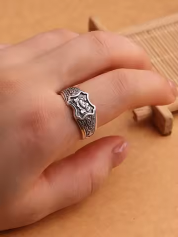 Buyee 925 Sterling Silver Flower Ring Elegant Carving pattern Open Ring for Women Men Fashion Ethnic Fine Jewelry Circle Gift