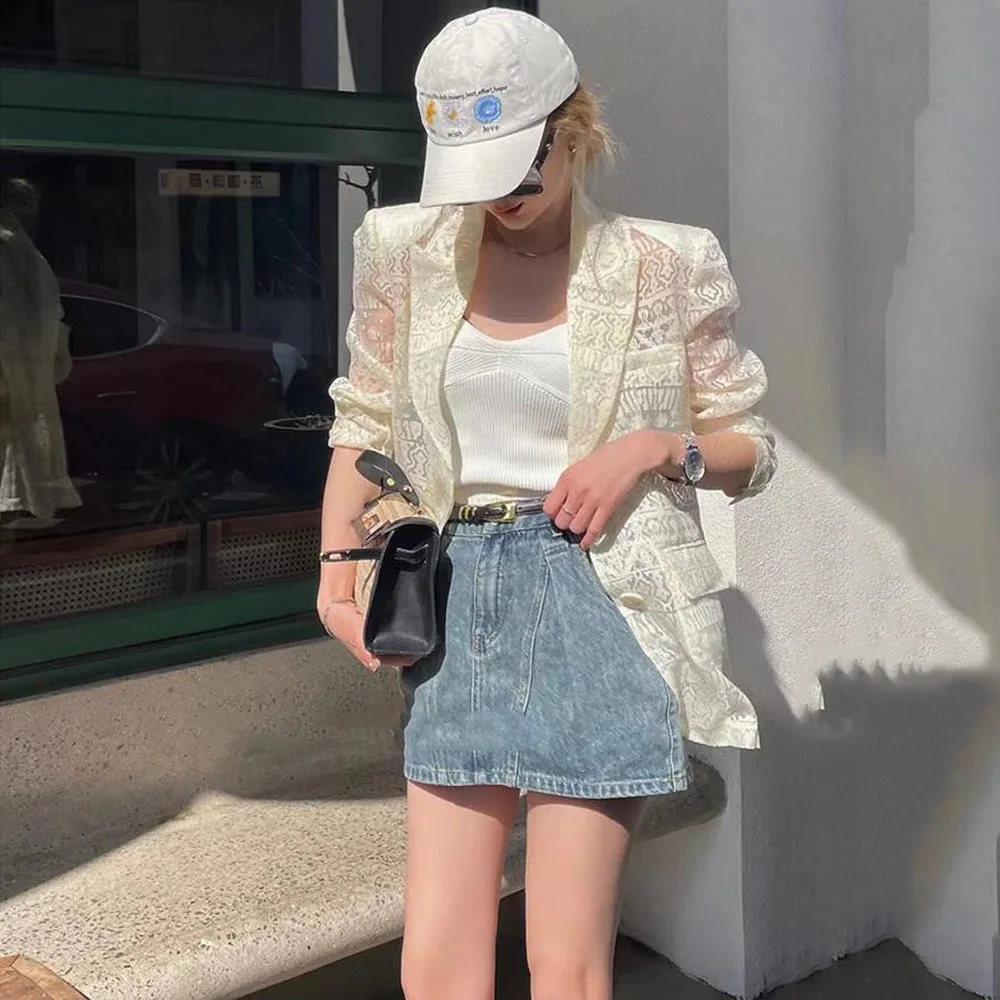 Thin Elegant Women\'s Jackets 2024 Spring Autumn Leisure Off White Ladies Suit Coat Female Slim Sun Protection Blazer Outerwear