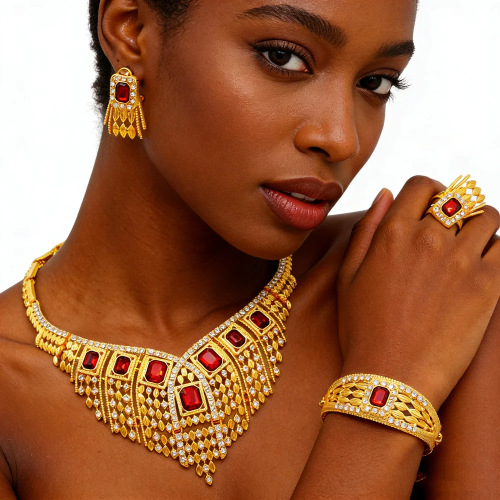 Fashion Jewelry Sets for Women Earrings And Necklace Set Bracelet Ring Stylish And Elegant Accessory Combo