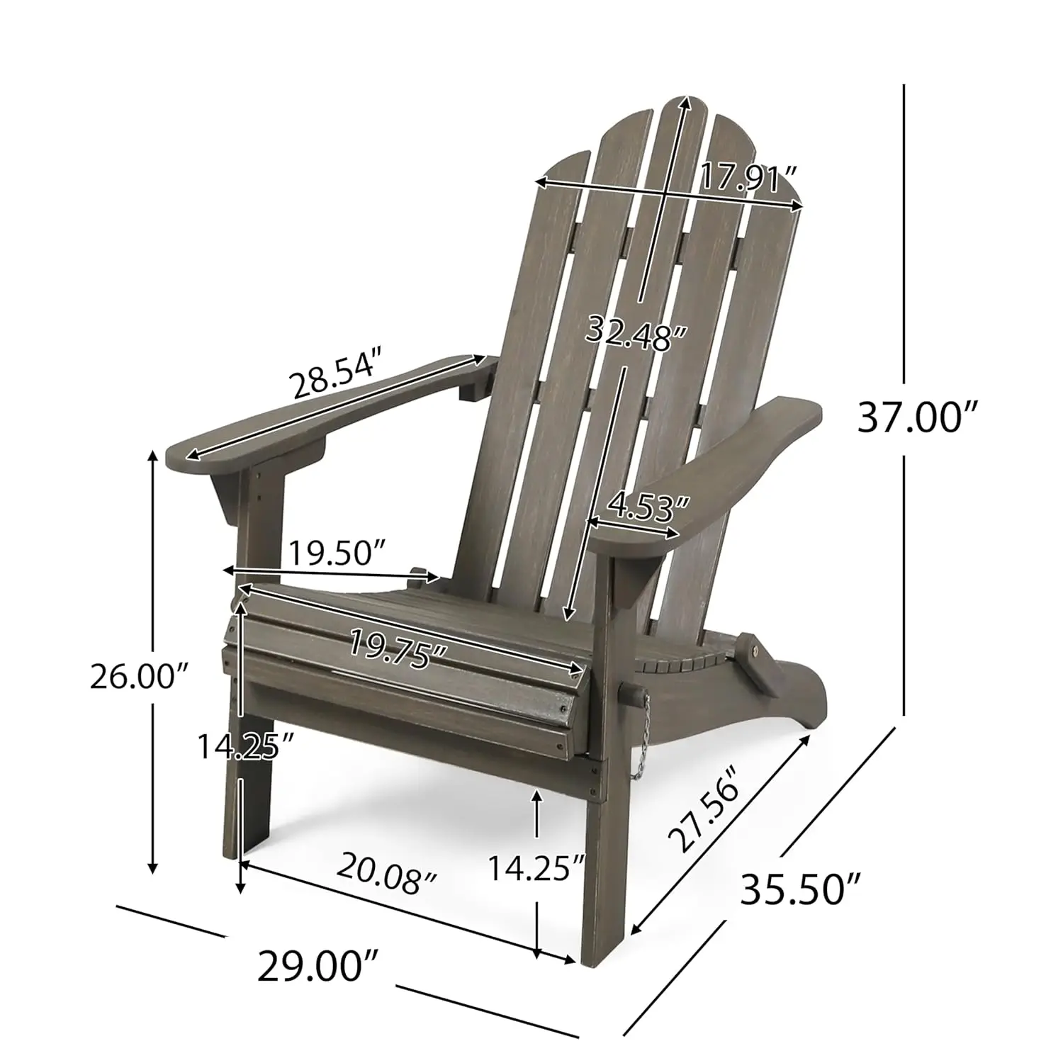 Foldable Adirondack Chair Acacia Wood Outdoor Weather-Resistant Slat Paneling Compact Easy Storage, Customized