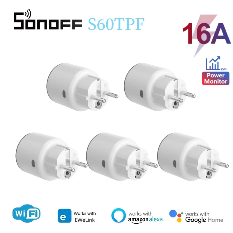 1-5Pcs SONOFF S60TPF iPlug WiFi Smart Plug Smart Home Appliances Timer Energy Monitoring And Overload Protection eWeLink Control