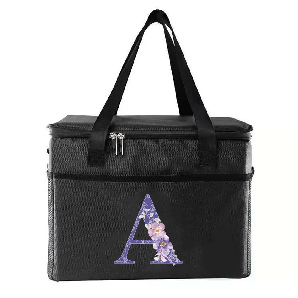 Thermal Bag Portable Lunch Bags Insulation Cooler Bag for Women Lunch Box Print Purple Flower Series Travel Picnic Food Storage