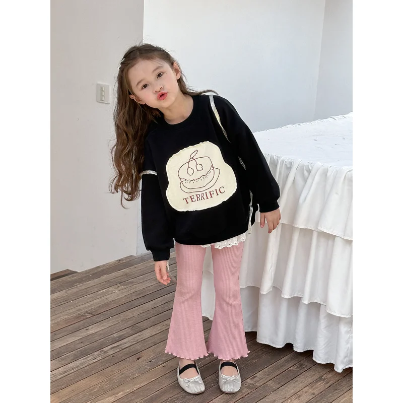 

Children's Sweater2024Autumn Top Girls' Loose Western Style Warm Cartoon Patch Pullover