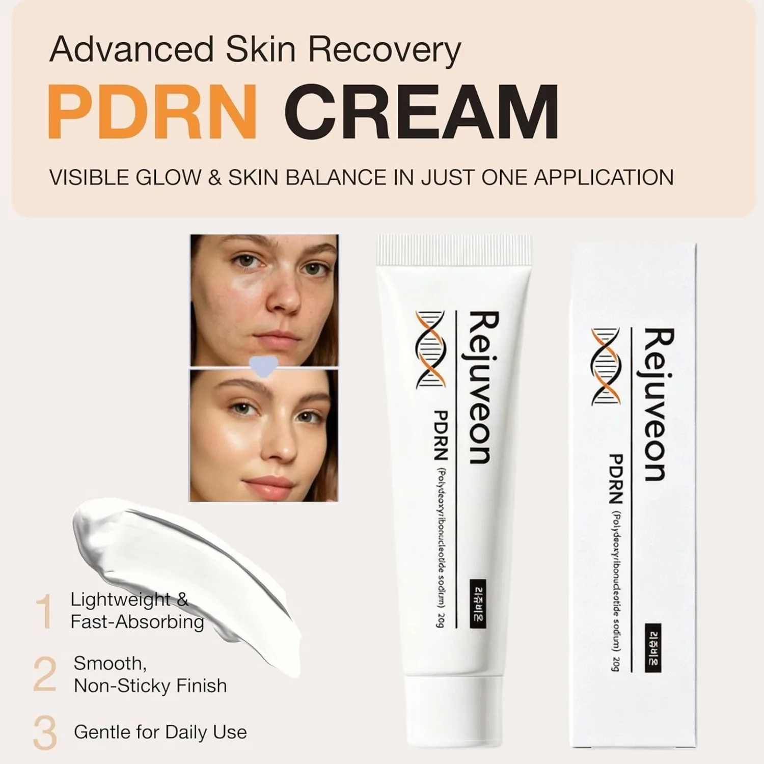 Korean Rejuveon 20g PDRN Cream Rich In Salmon DNA Extract For Lasting Moisturizing & Deep Hydrating Improve Skin Elasticity