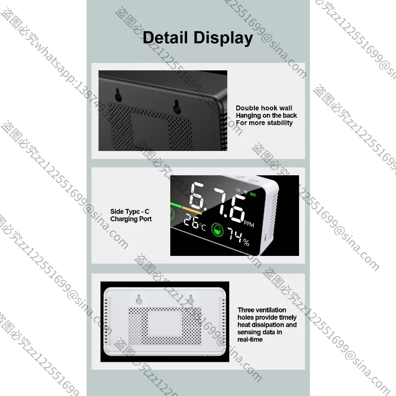 Suitable for Agricultural Carbon Dioxide Temperature and Humidity Detector Large Screen Digital DisplayCO2 Concentration Control