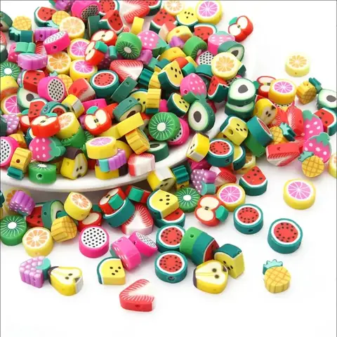 슈 유 100개 수박 과일 동물 테마 폴리머 클레이 비즈 과일 클레이 비즈 세트 DIY 팔찌 목걸이 쥬얼리 제작용