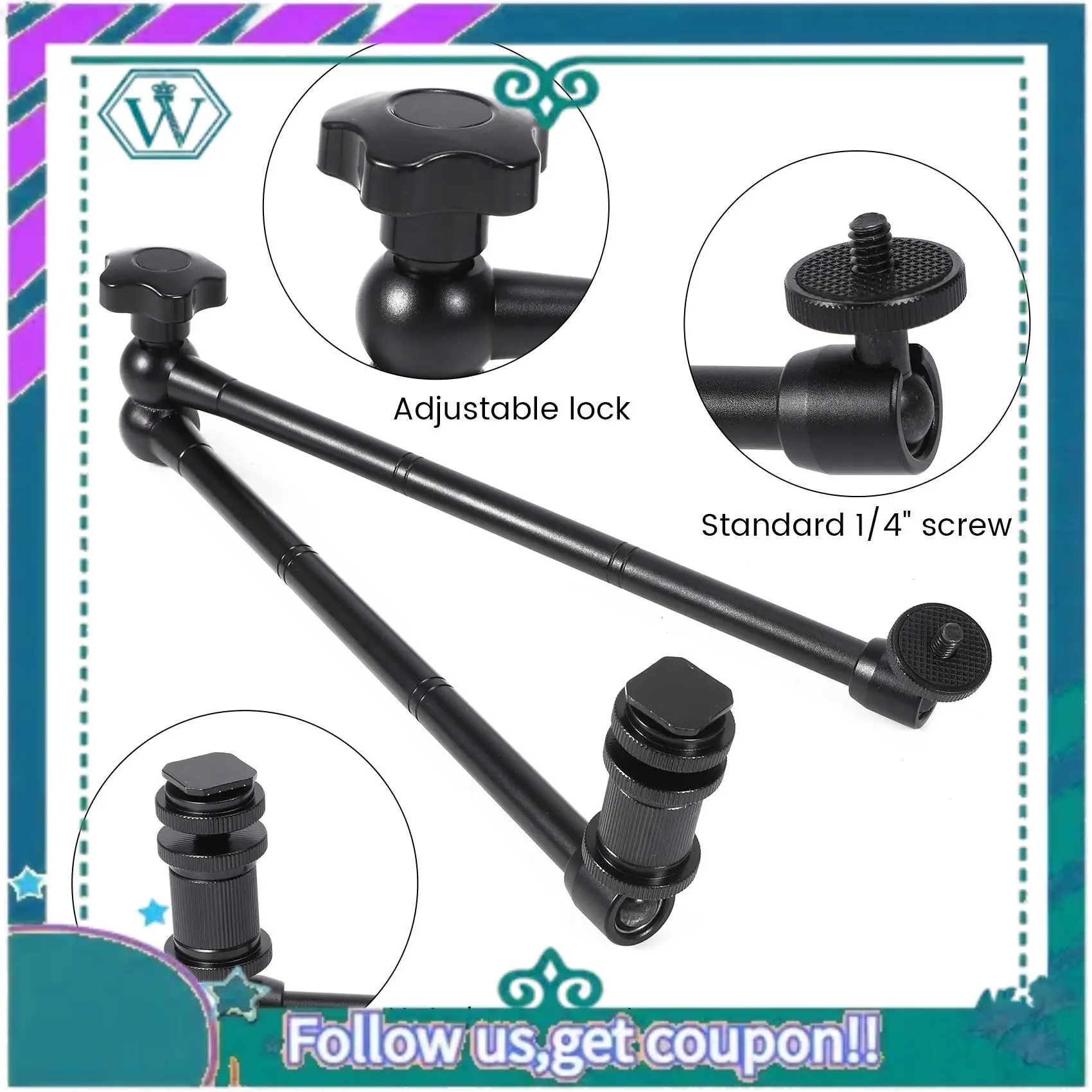 A75Q-20Inch Adjustable Articulating Friction Magic With Hot Shoe Mount For LED Light DSLR Rig LCD Monitor