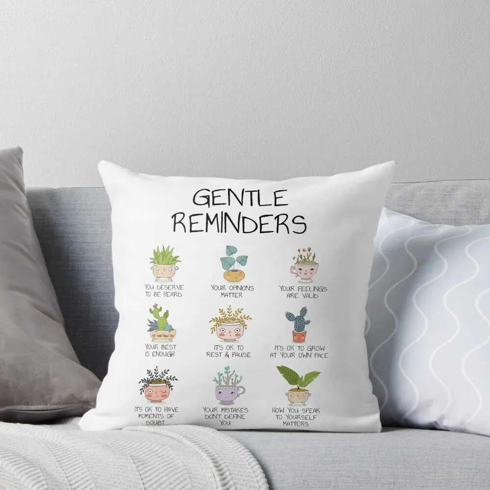 

Gentle Reminders Positive Affirmations Mental Health Wellbeing Art Therapy Office School Counselor Self-Love Self-C Throw Pillow
