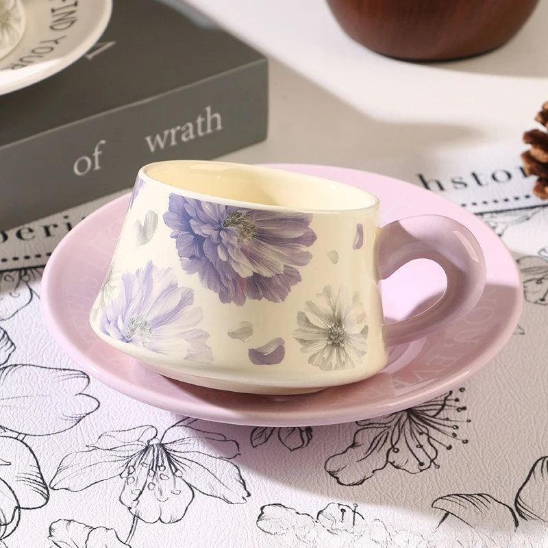 

2025 New Viral Purple Set Of Mugs Afternoon Tea Cup And Saucer Gift For Women French-Style Home Sophistication Coffee Cups