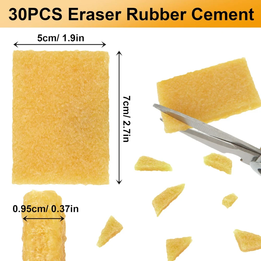 30PCS Rubber Cement Eraser Glue Portable Adhesive Eraser for for DIY Art Removing Adhesive Residues from Paper Plastic Leather