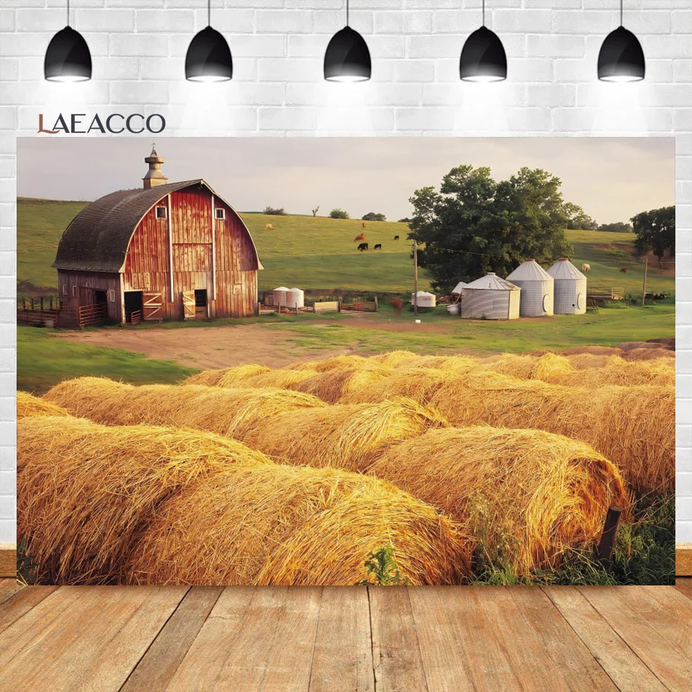 

Laeacco Countryside Farm Scene Photography Backdrop Farmland Red Barn Hills Fall Cornfield Rural Scenery Portrait Background