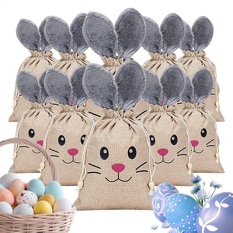 

10Pcs Easter Favor Bags Burlap Filler Bags Easter Candy Egg Hunt Bunny Bags for Home Holiday Party Decorations