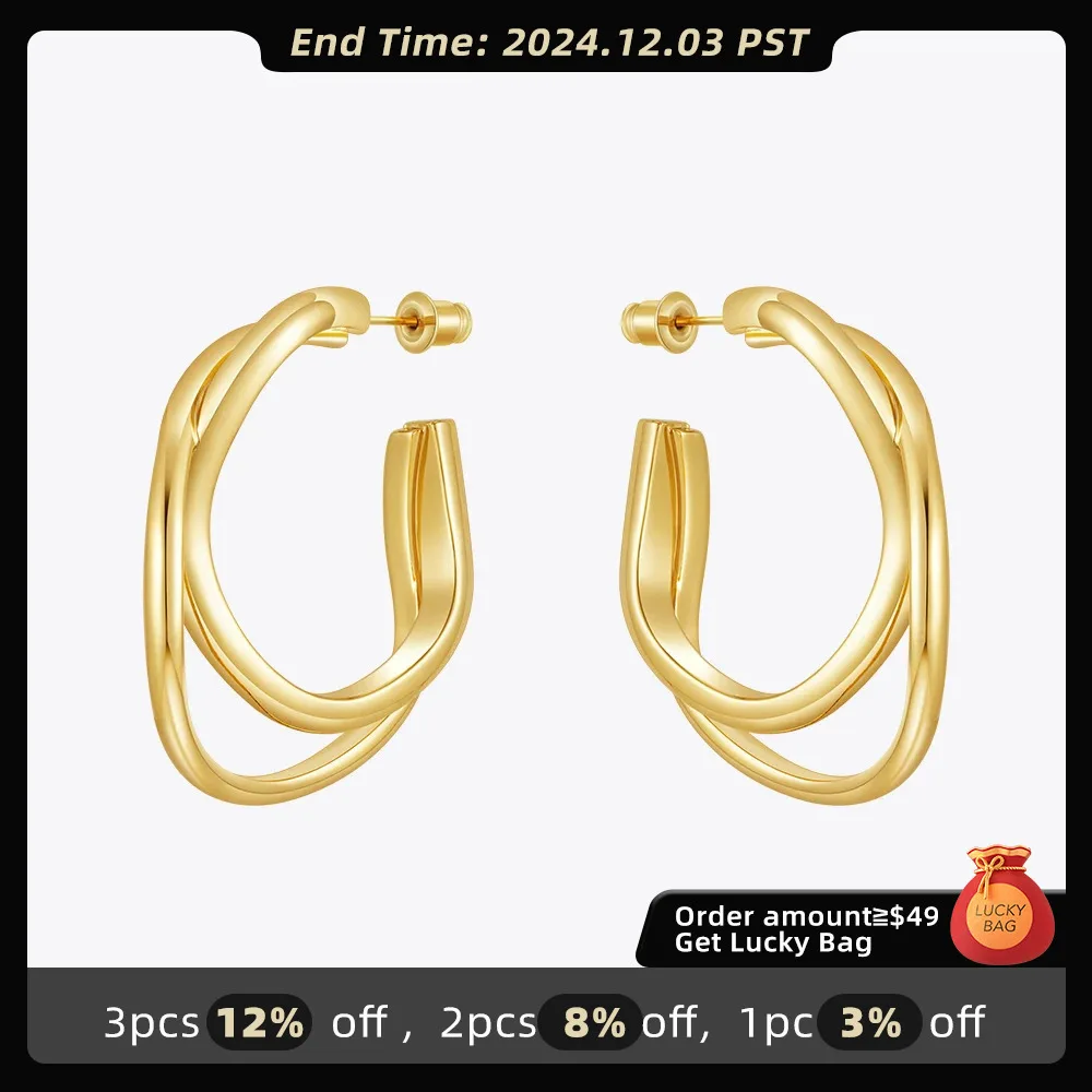 Enfashion Aretes C Shape Hoop Earrings For Women's 18K Plated Gold Fashion Dainty Hippop Jewelry Dating Cocktail E241589