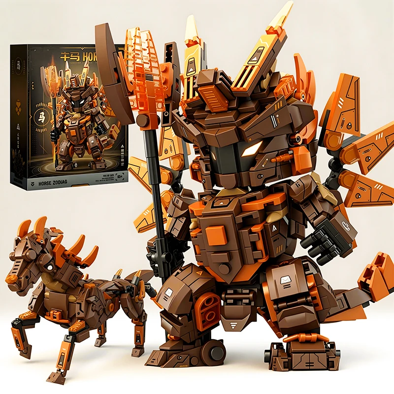 Mecha Building Blocks Transformable Robot Building Blocks 2in1  War Horse Animal Building Blocks DIY Children Toy Holiday Gift