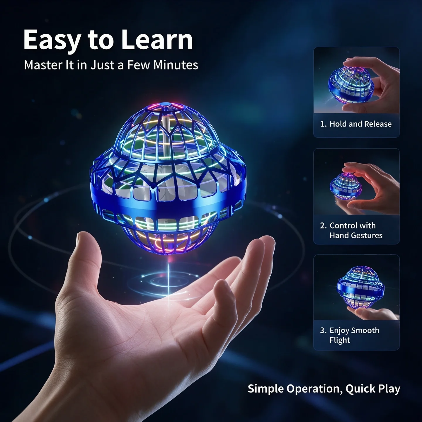 Upgraded RGB Flying Orb Ball Toy 10 Min Flight Time USB Rechargeable Hand Controlled Hover Drone Ball LED Spinner Birthday Gift