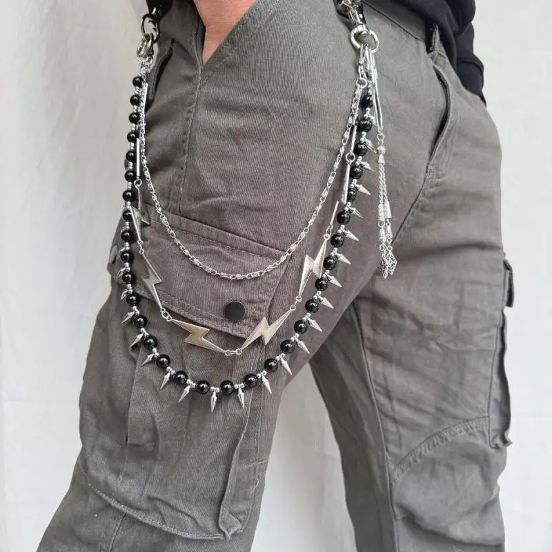 

New punk style jeans with high-quality agate and lightning accessories, fashionable and versatile wallet chain