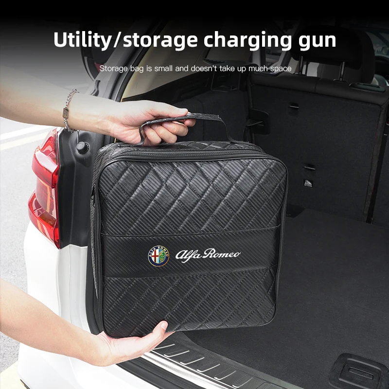 الجلود سيارة كابل شحن صندوق تخزين شاحن الطاقة الجديدة حقيبة محمولة ل ألفا روميو 4C 159 166 العنكبوت جوليا جوليتا 156 GT