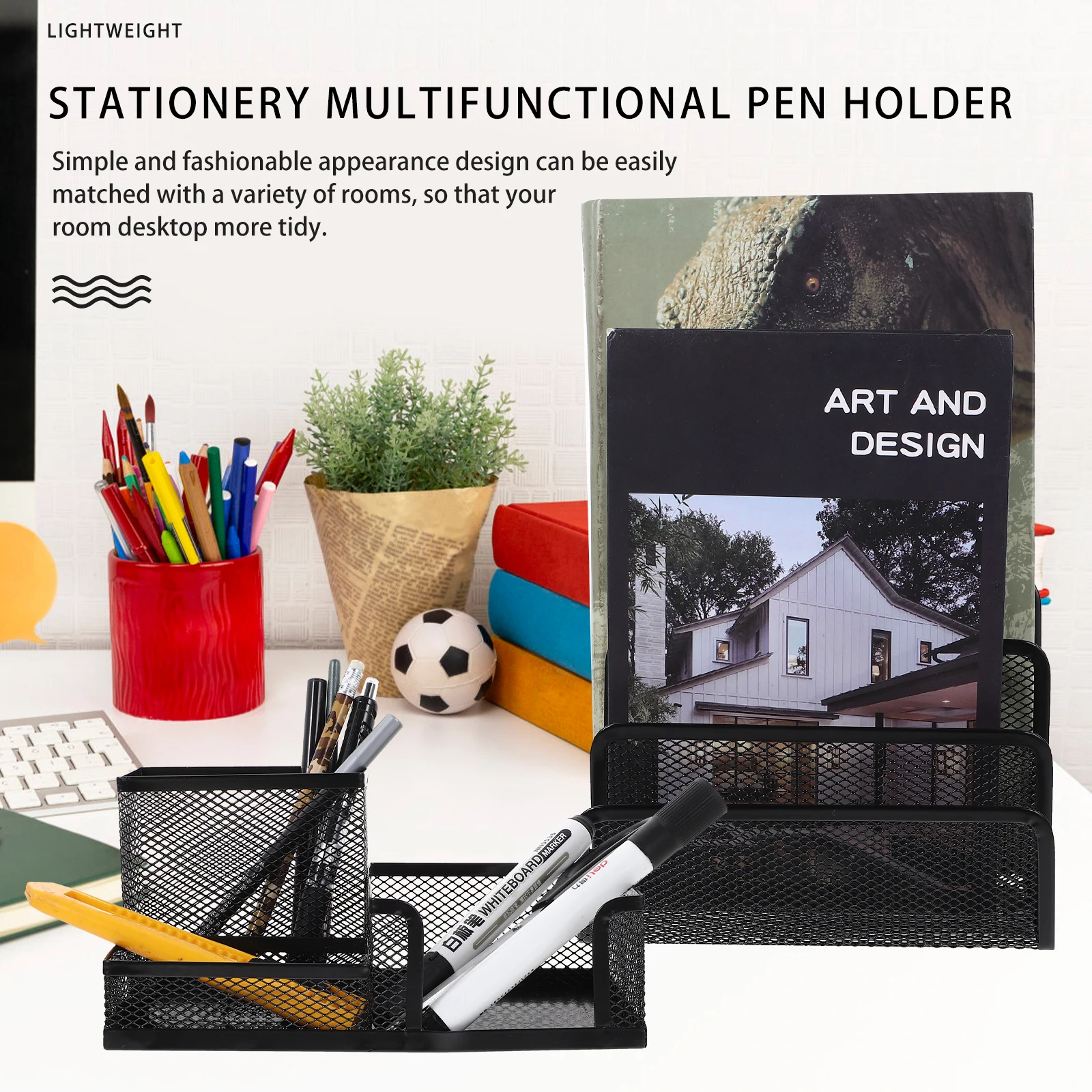 

3 Pcs Pen Holder Storage Box Desk ganizer 9058 Combo Black Metal Large Capacity Office Supplies Student Stationery