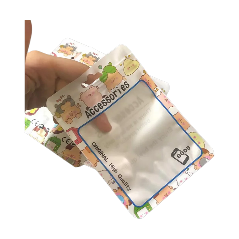 500pcs Clear Window Hanging Hole Merchandise Packing Bags for USB Data Cable Charger Cell Phone Accessories Zippered Bag a7