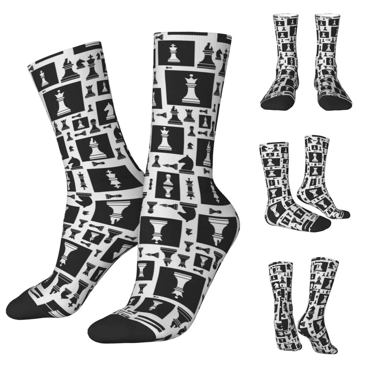 Black And White Chess Stuff 4 Unisex Socks,Windproof 3D Print Happy Socks Street Style Crazy Sock