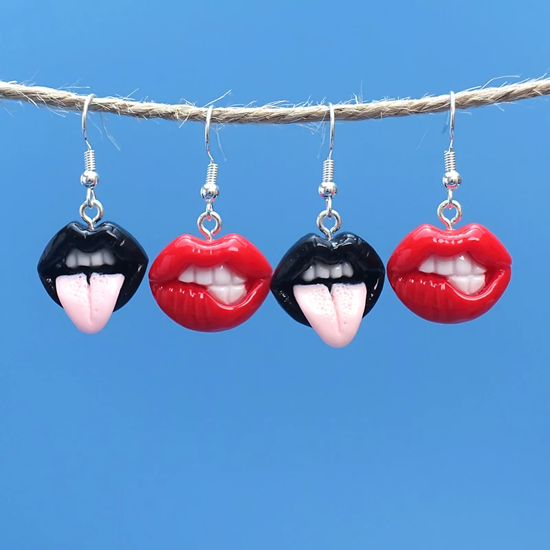 Acrylic Christmas Wizard Sexy Flame Red Lips Earrings For Women Creative And Quirky Personality Goth Halloween Vintage Jewelry