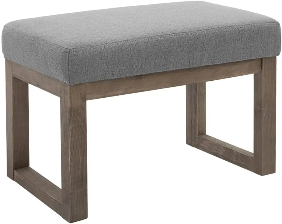 NEW 27 Inch Wide Rectangle Ottoman Bench Grey Footstool, Linen Look Polyester Fabric for Living Room, Bedroom, Grey