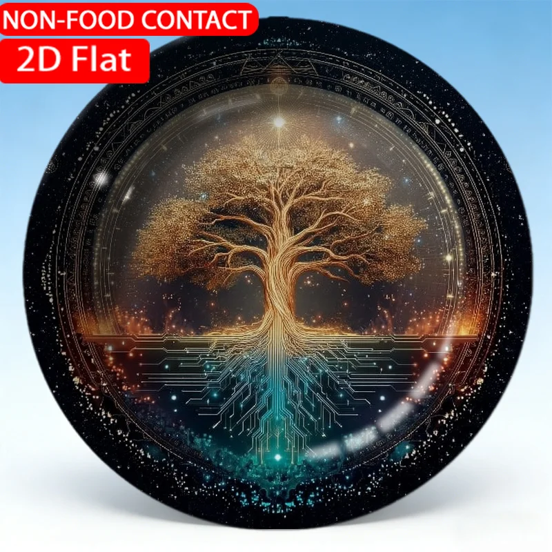1pc Elegant Ceramic Decorative Plate - Cosmic Tree Golden Blue Theme Luxury Suitable for Home Desk, Shelf, Tabletop Decor,