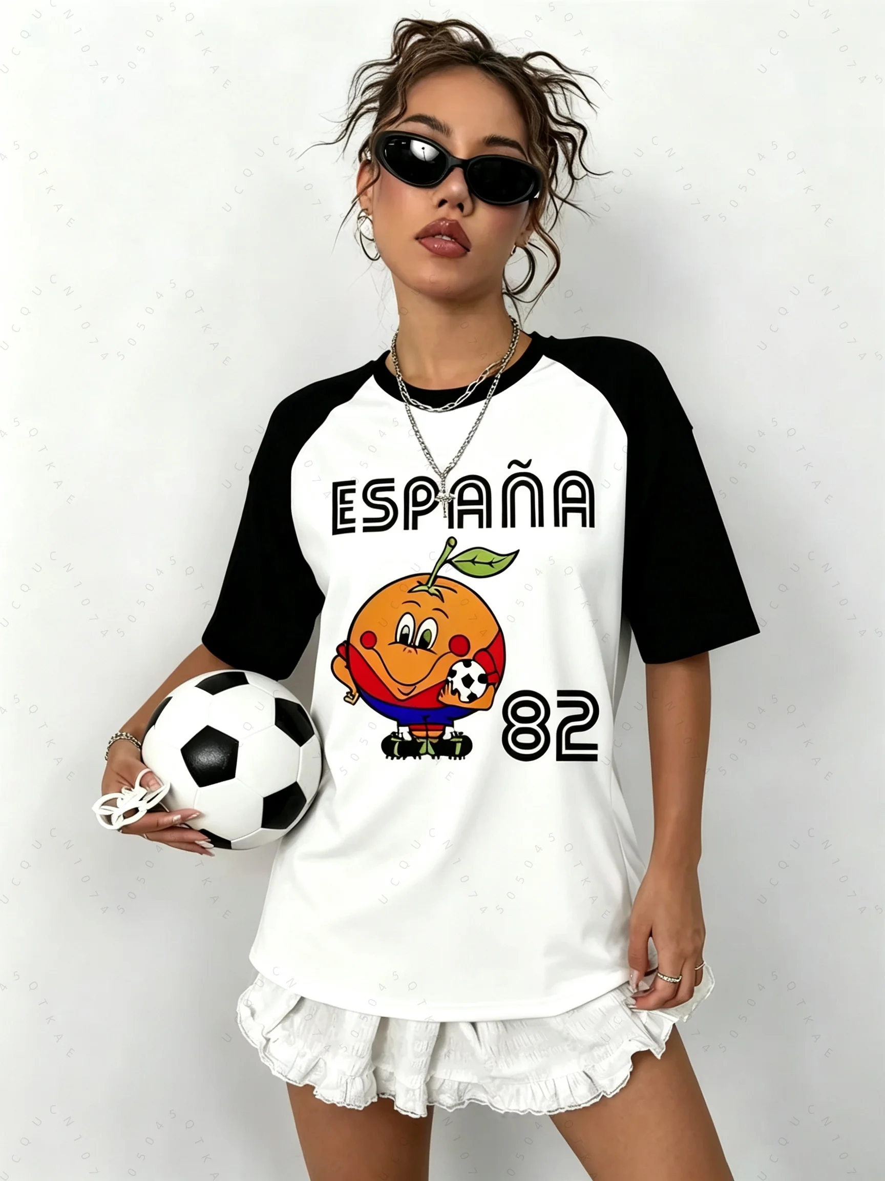 Spain 82 Naranjito Football Sports Tops For Men Women Unisex O-Neck T-Shirt Retro Commemorative Football Jersey Beach T-shirt