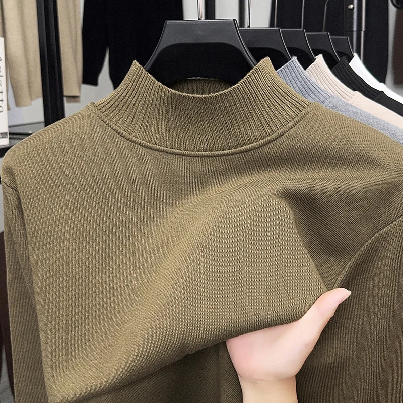 Maglione lavorato a maglia da uomo autunno e inverno girocollo maniche lunghe tinta unita girocollo semi alto pullover camicia base tendenza