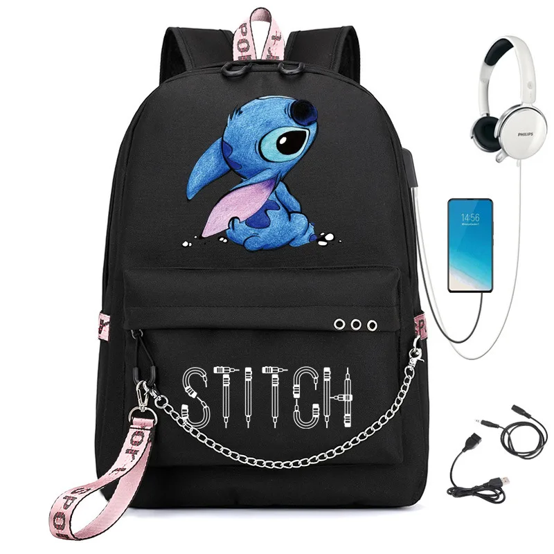 original Disney Stitch Bag USB Charging Mochila Capacity Backpack Women Kpop School Bags for Teenage Laptop Travel Backpack