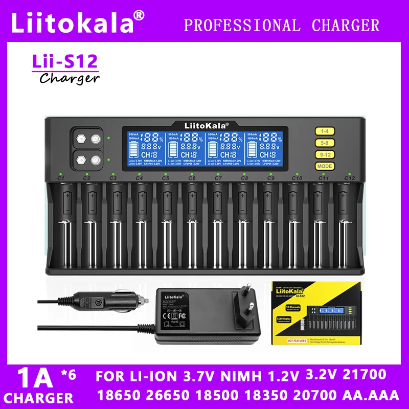 LiitoKala Lii-S12  Lii-CH2  Lii-PD4 18650   Battery Charger For 20700 26650 21700 14500 10440 16340 1.2V 3.7V 4.2V Lion Battery