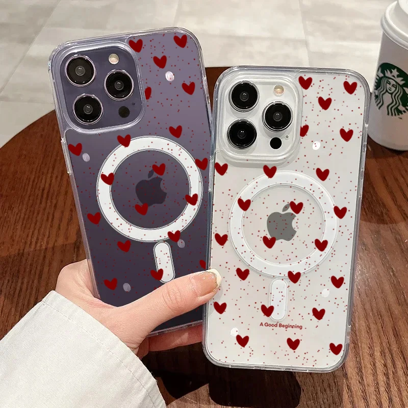 INS Red Love Heart Sexy Transparent Silicone Case For iPhone 16 17 15 14 13 12 11 Pro Max Shockproof Clear For Magsafe TPU Cover view 6