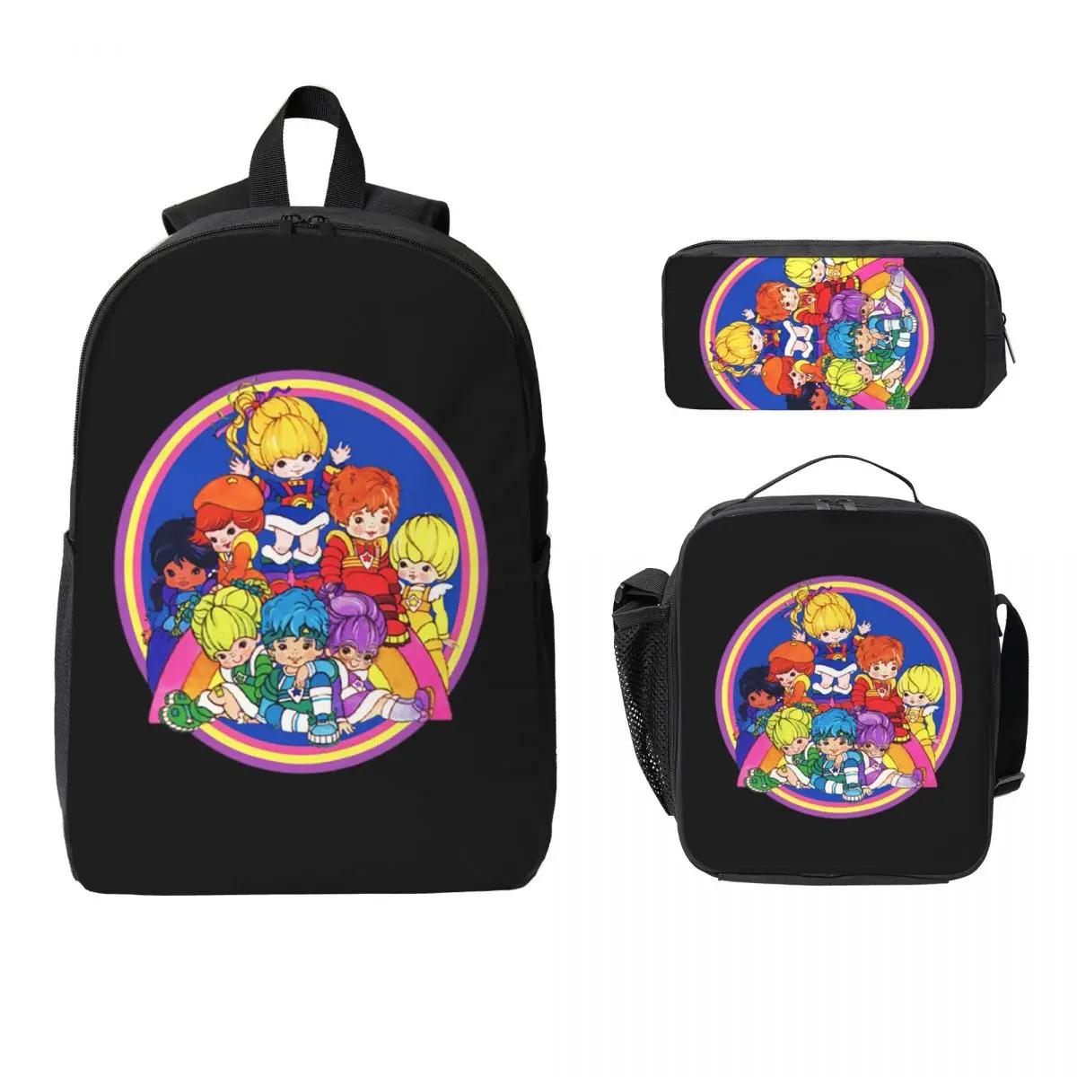 Rainbow Brite And Friend Backpack Student Boy Girl BookBag School Bag Computer Shoulder Bags 3ps Insulated Lunch Bag Pencil Case